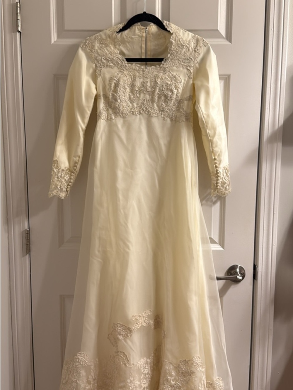Ivory Long-Sleeve Lace Appliqué Gown
